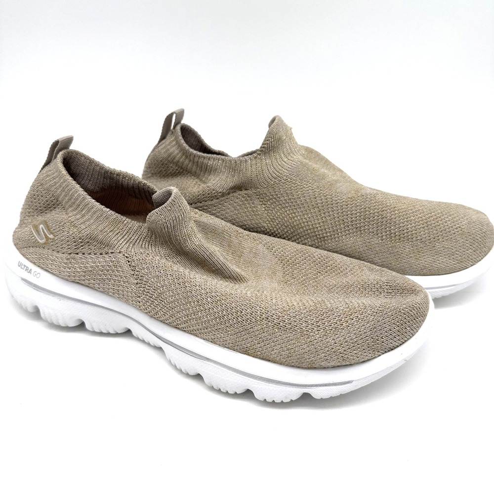 Skechers Go Walk Ultra Go Women Shoes Sneaker Size 7.5 Beige Shimmer Slip On‎